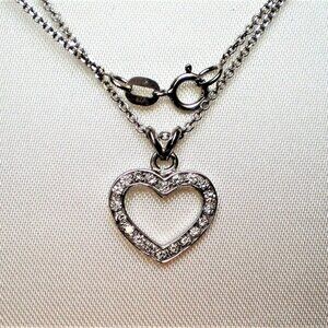 Designer Solid 14K White Diamond Cluster Open Heart Pendant Necklace Chain P
